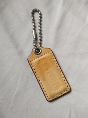 Coach Tan Leather Tag with Bead Chain